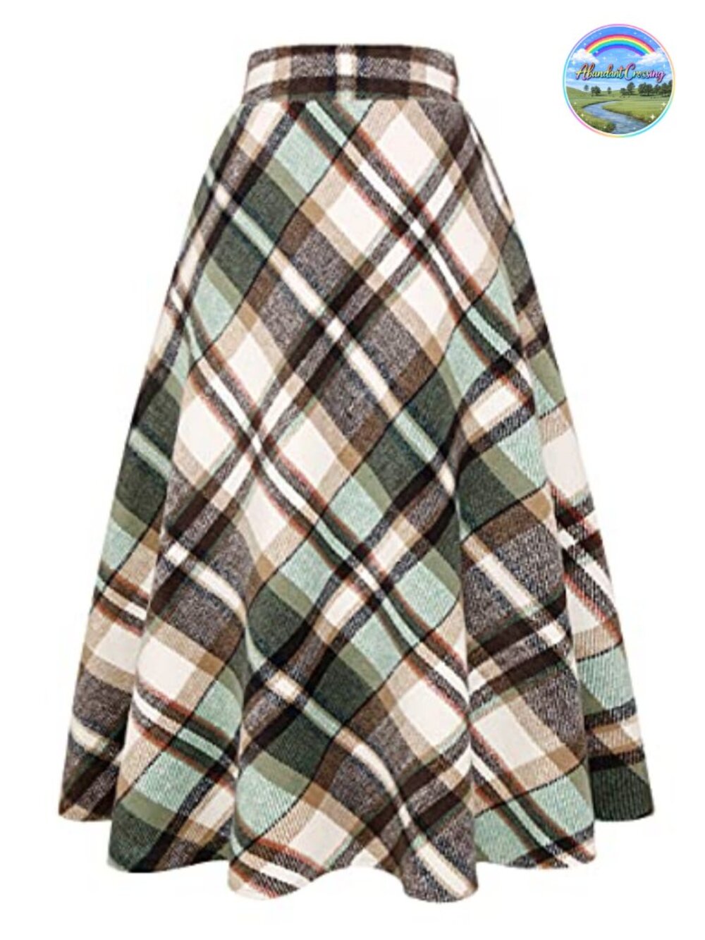 Wool Blend Plaid High Waist A-Line Flared Long Maxi Skirt
